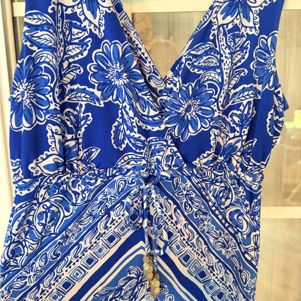 $258 Lilly Pulitzer Miraflora Blue Crush Open Water Engineered Maxi Dress sz L - Picture 5 of 7